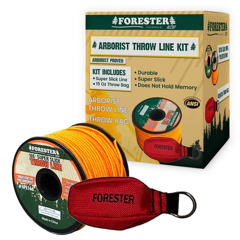 FORESTER طقم خط رمي فوريستر أربوريست - حبل بوليستر 100% فائق النعومة مع حقيبة رمي مرجحة | معدات شجرة الغابات لرمي الأطراف المنخفضة والعالية | حبل سميك 3/16 بوصة (حبل 166 بوصة مع حقيبة رمي 15 أونصة) - Image 1